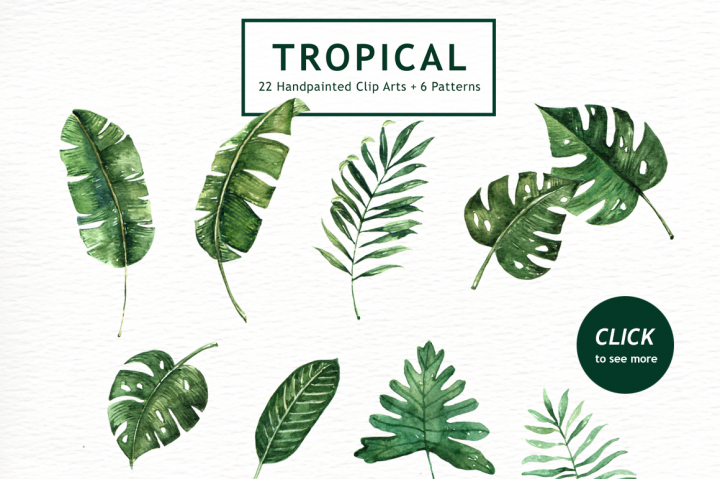 720x479 Tropical Leaves Watercolor Clipart By Everysunsun - Tropical Leaves Watercolor