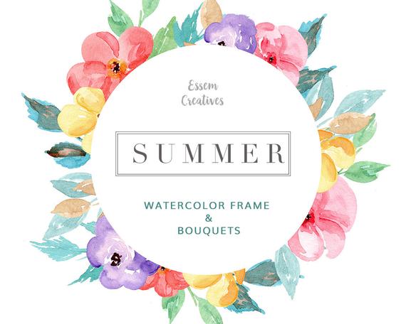 570x456 Tropical Watercolor Wreath Clipart Floral Wreath Clipart Etsy - Tropical Watercolor