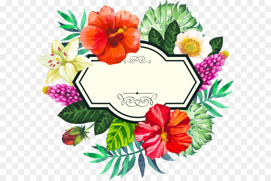 900x600 Flower Picture Frame Clip Art - Tropical Watercolor
