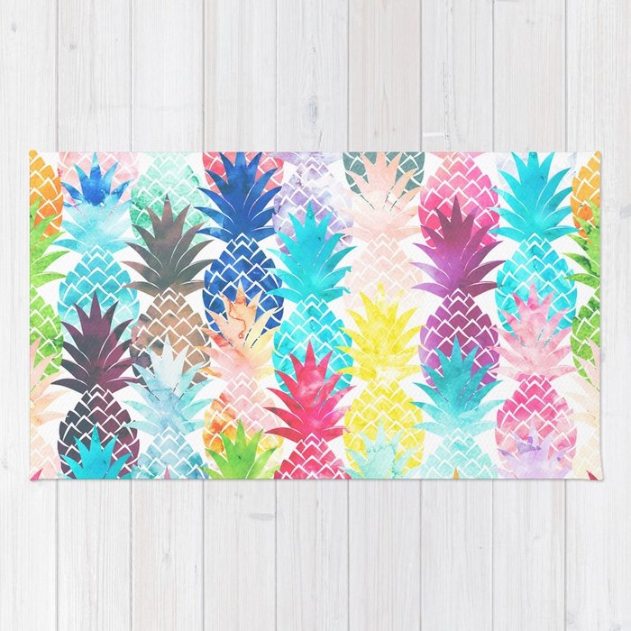 700x700 Hawaiian Pineapple Pattern Tropical Watercolor Rug By Girlytrend - Tropical Watercolor