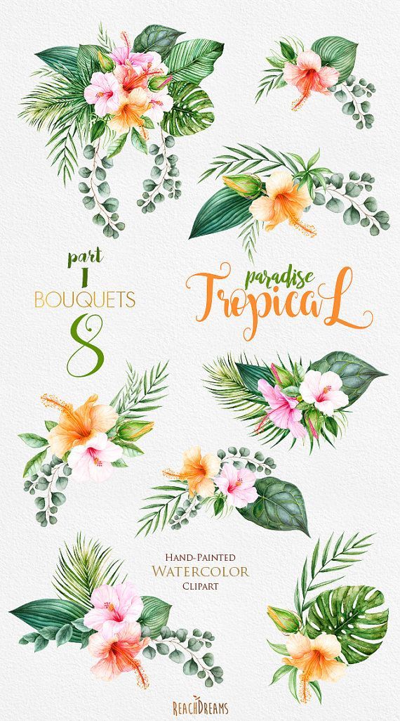 570x1026 Tropical Watercolor Flowers Amp Leaves Tropic Ot Reachdreams Na Etsy - Tropical Watercolor Flowers