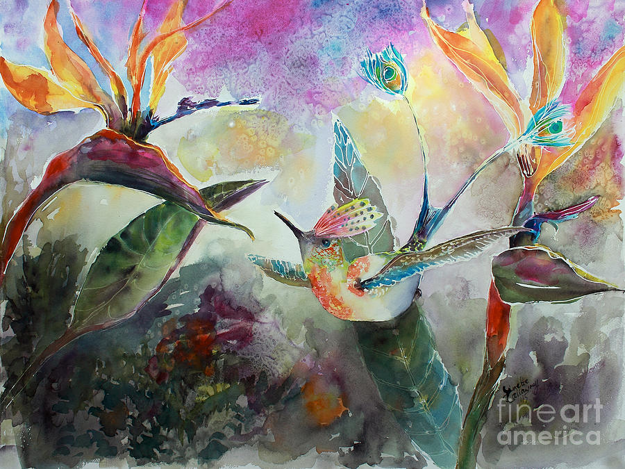 900x675 Hummingbird And Birds Of Paradise Tropical Watercolor Painting By - Tropical Watercolor Paintings