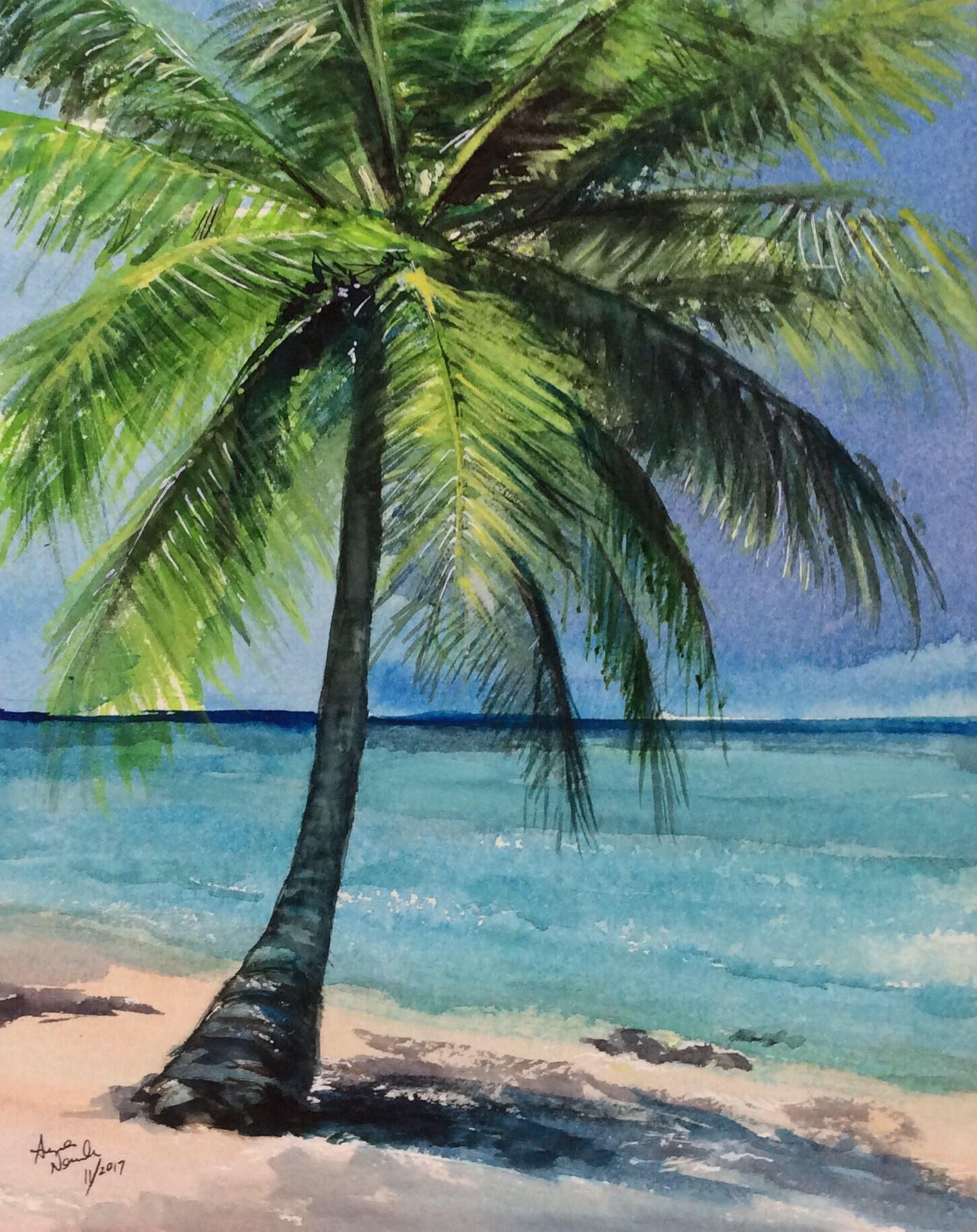 1453x1833 Tropical Watercolor Painting Palm Tree Original Watercolor - Tropical Watercolor Paintings