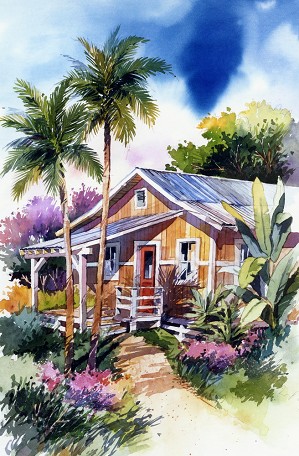 299x456 Tropical And Southern California Watercolor Surf Art - Tropical Watercolor Paintings