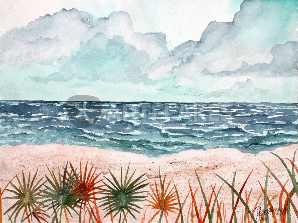 950x711 Tropical Beach And Palms Painting Art Prints And Posters By Derek - Tropical Watercolor Paintings