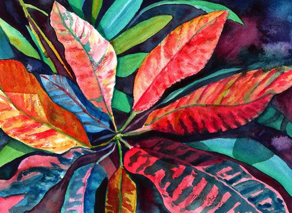570x417 Colorful Tropical Leaves 2 Original Watercolor Painting Of - Tropical Watercolor Paintings