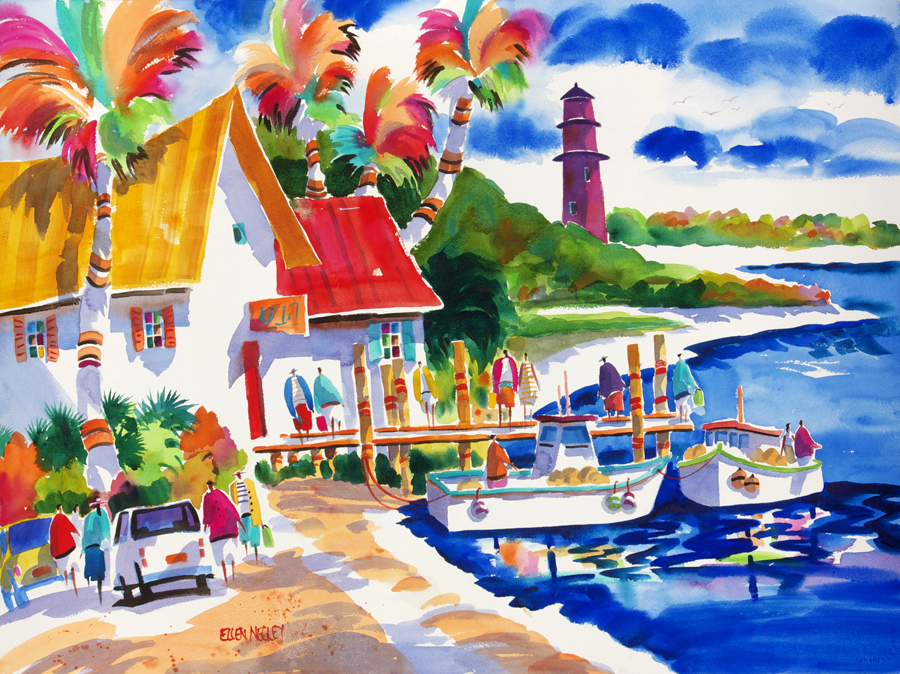 900x674 Dockside Dreaming Jupiter, Florida Ellen Negley Watercolors - Tropical Watercolor Paintings