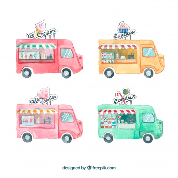 626x626 Fun Food Truck Pack With Watercolor Style Stock Images - Truck Watercolor