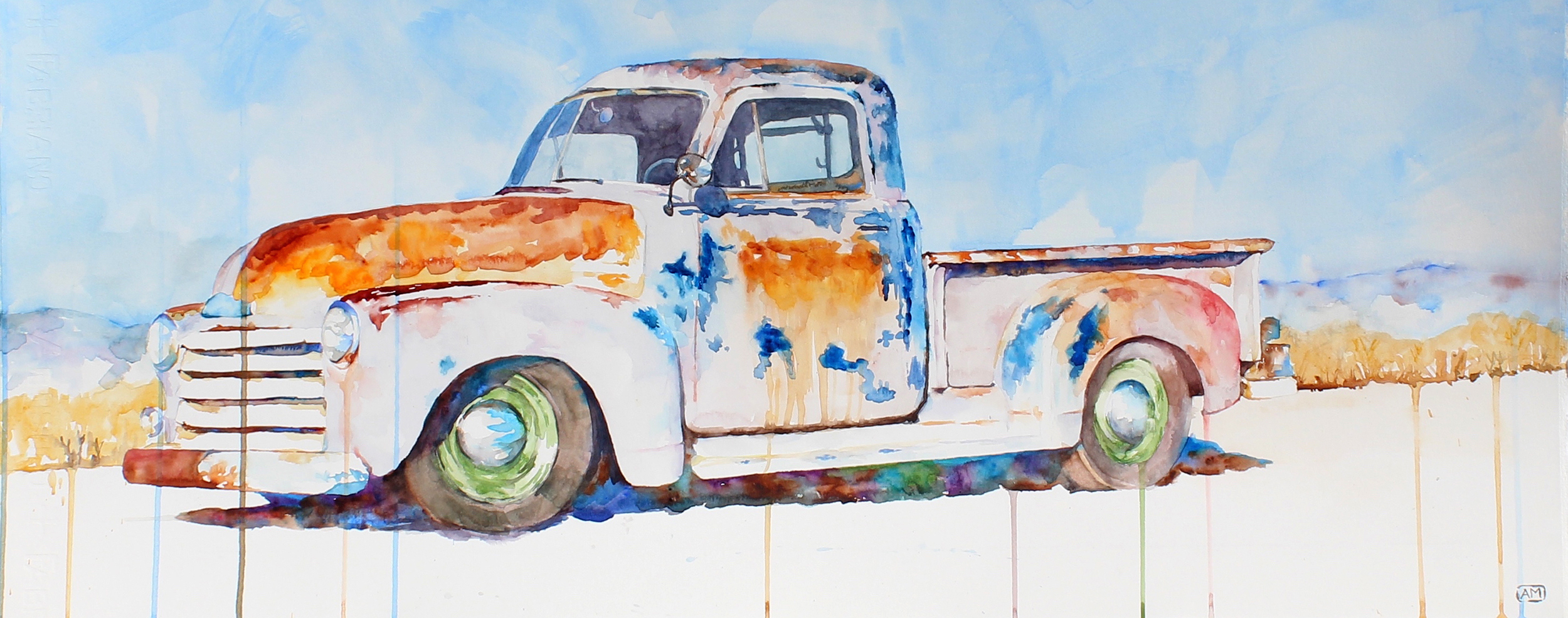 2500x985 Timeworn Fine Art Print - Truck Watercolor