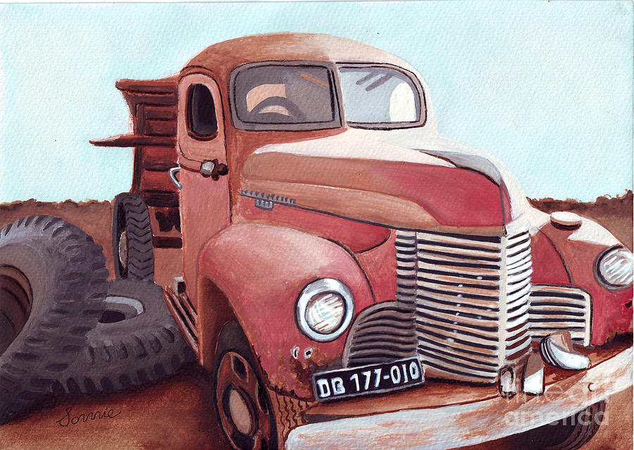 900x638 Vintage Fire Truck Watercolor Painting In A Local Scrapyard - Truck Watercolor