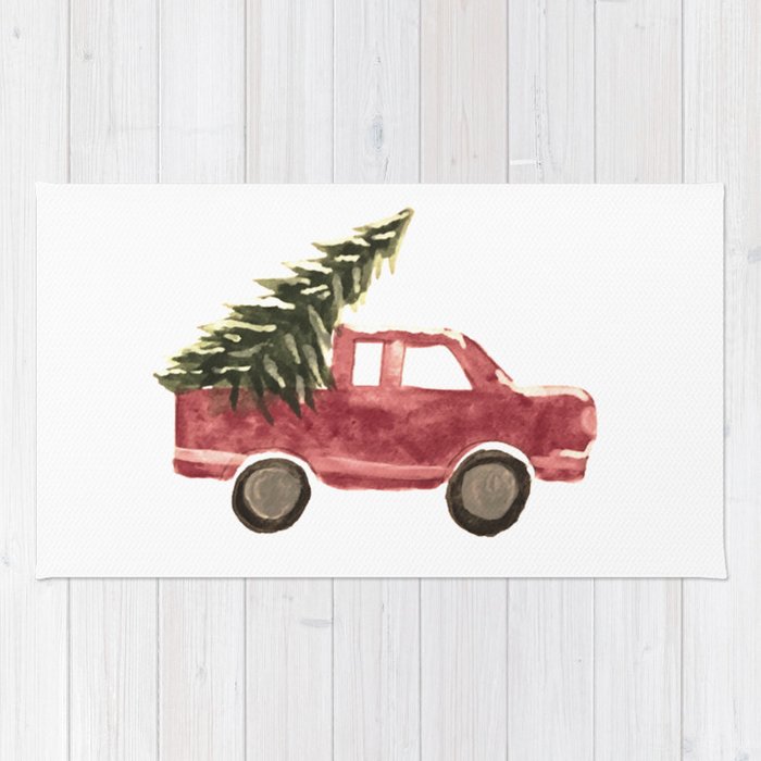 700x700 Watercolor Christmas Truck Rug By Themadehaven Society6 - Truck Watercolor
