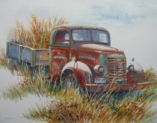 317x250 Old Truck Watercolor Paintings - Truck Watercolor