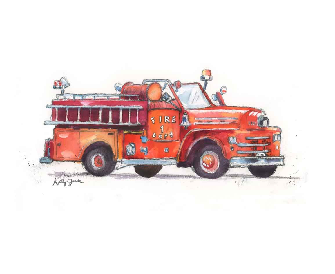 1155x945 Fire Truck Print - Truck Watercolor