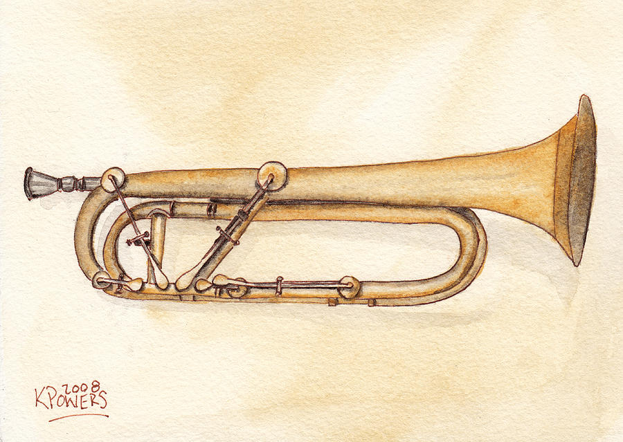 900x639 Keyed Trumpet Painting By Ken Powers - Trumpet Watercolor