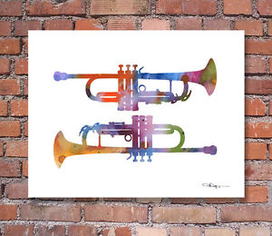 300x260 Trumpet Abstract Watercolor Painting Jazz Band Art Print By Artist - Trumpet Watercolor