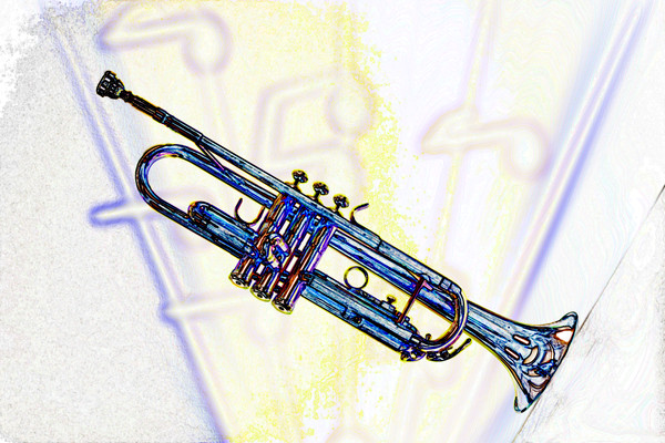 600x400 Trumpet Watercolor Fine Art Prints - Trumpet Watercolor