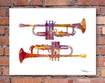 340x270 Watercolor Trumpet Etsy - Trumpet Watercolor