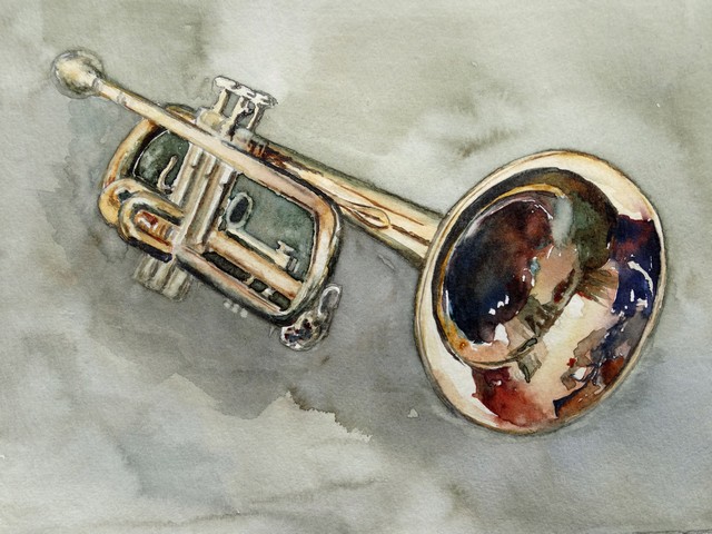 640x480 August 2013 Watercolor Challenge - Trumpet Watercolor
