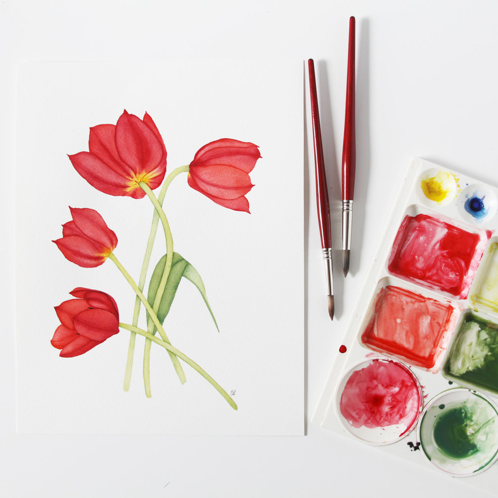 1000x1000 Red Tulips Watercolor Painting My Giant Strawberry - Tulip Watercolor