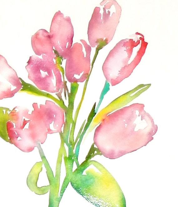 570x663 Tulip Watercolor Painting Of Tulips Tulips Flowers Floral Etsy - Tulip Watercolor