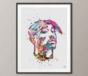 300x260 Tupac Shakur Poster 2pac Hip Hop Rapper Watercolor Print Tupac - Tupac Watercolor