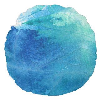 324x324 Blue And Turquoise Watercolor Background 3 Round Pillow - Turquoise Watercolor
