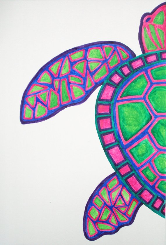570x839 Original Sea Turtle Watercolor Painting Ocean Wall Decor Etsy - Turtle Watercolor Paintings