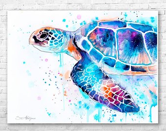 340x270 Sea Turtle Painting Etsy - Turtle Watercolor Paintings