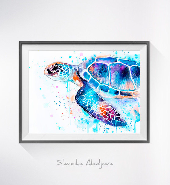 556x604 Sea Turtle Watercolor Painting Print - Turtle Watercolor Paintings