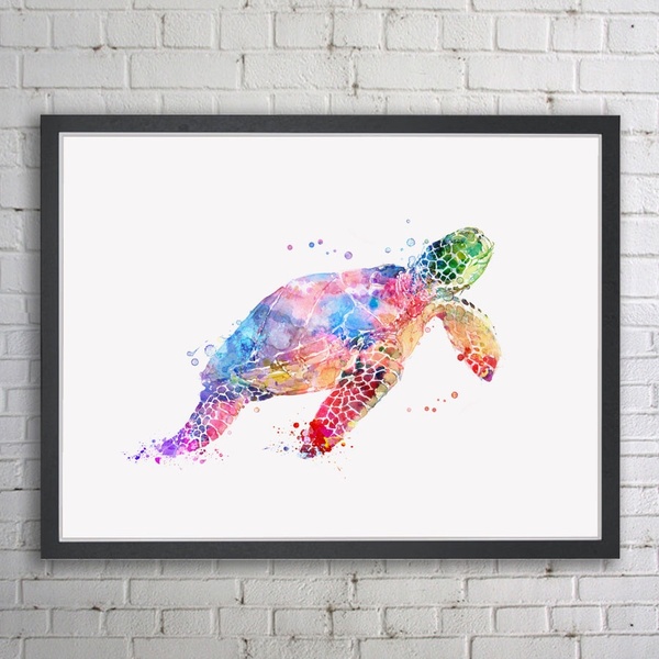 600x600 Wish Sea Turtle Watercolor Art Print Wall Art Poster Inspiration - Turtle Watercolor Paintings