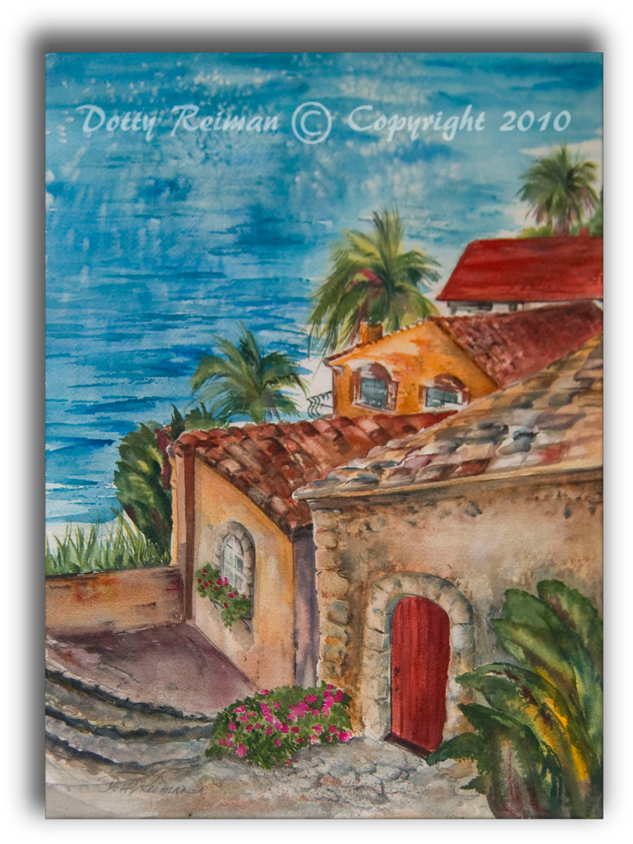 900x1200 Old Village View Tuscany Watercolor Painting By Dotty Reiman - Tuscany Watercolor