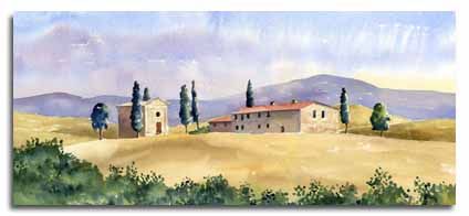 424x196 Print Of Watercolour Painting Of Tuscany, By Artist Lesley Olver - Tuscany Watercolor