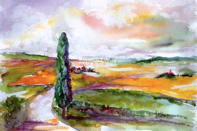 650x434 Tuscany Summer Landscape Watercolor By Ginette By Ginette Callaway - Tuscany Watercolor