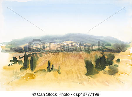 450x333 Tuscany Watercolor Painting. Watercolor Painting Showing A - Tuscany Watercolor