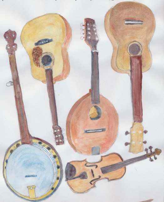 523x644 Free Banjo Tuner On Twitter Rt Bloomwyldeiris Day 2 Watercolor - Ukulele Watercolor