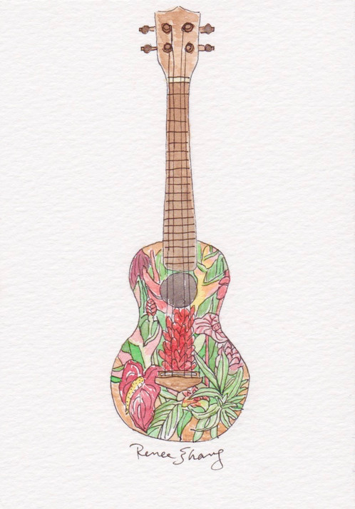 498x713 Tropical Ukulele Renee Zhang - Ukulele Watercolor