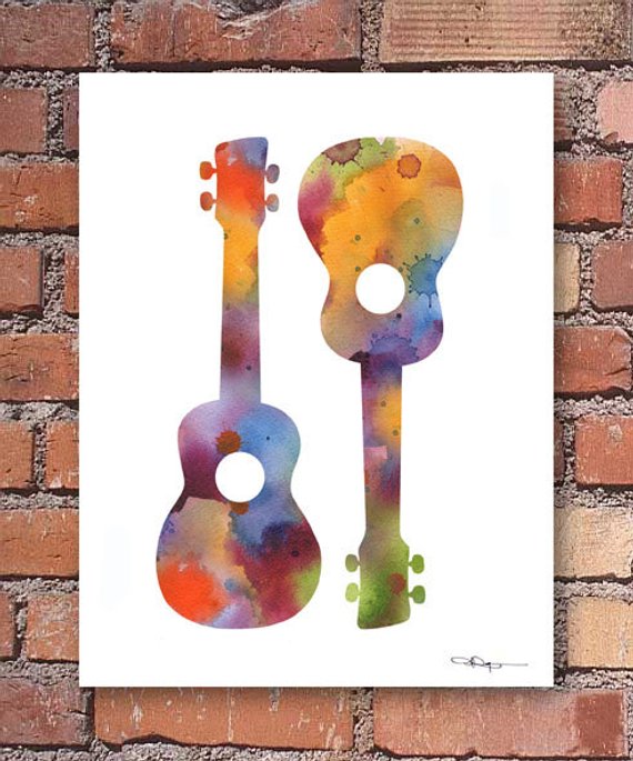 570x685 Ukulele Art Print Abstract Watercolor Painting Wall Decor Etsy - Ukulele Watercolor