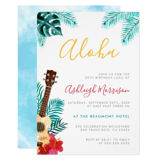 540x540 Watercolor Ukulele Tropical Birthday Luau Party Invitation - Ukulele Watercolor