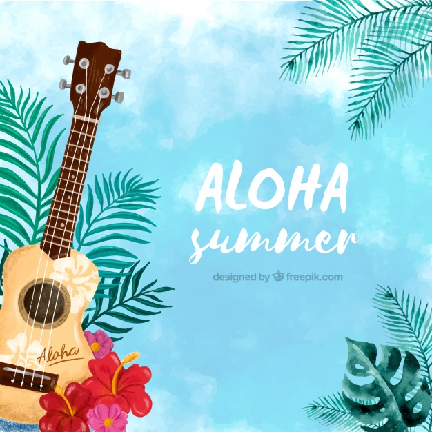 626x626 Watercolor Aloha Background With Ukulele Vector Free Download - Ukulele Watercolor