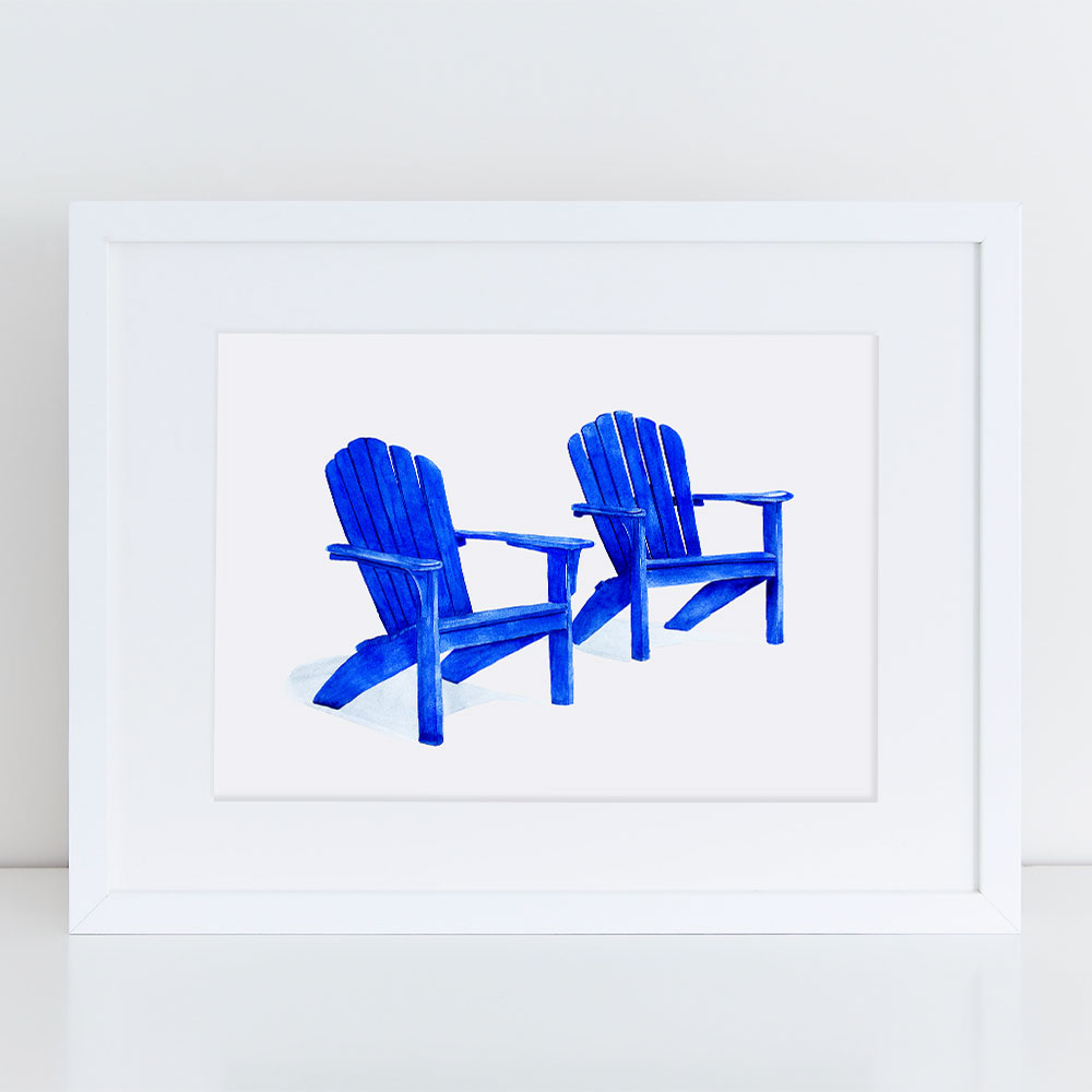 1000x1000 Original 16x20 Ultramarine Blue Adirondack Chairs Watercolor - Ultramarine Blue Watercolor