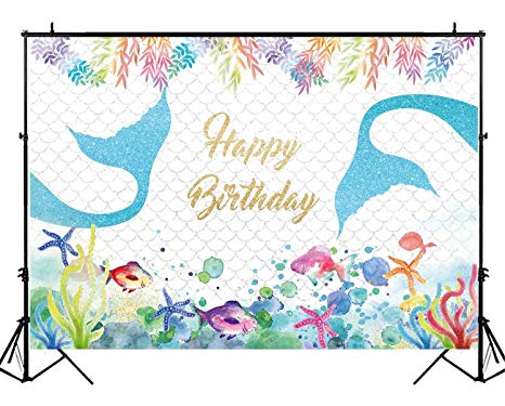 466x375 Funnytree 7x5ft Vinyl Little Mermaid Birthday Party - Under The Sea Watercolor