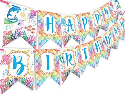 425x319 Mermaid Under The Sea Watercolor Happy Birthday Banner - Under The Sea Watercolor