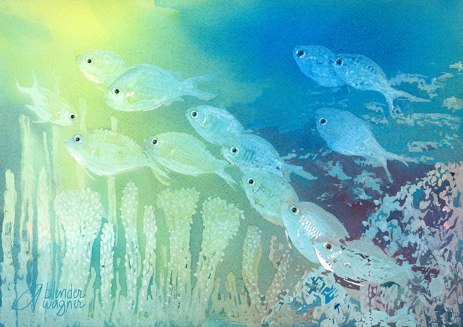 900x637 Underwater School Painting By Arline Wagner - Underwater Scene Watercolor