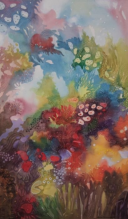 411x700 Stunning Underwater Watercolor Painting, Gorgeous Bright Colors - Underwater Watercolor