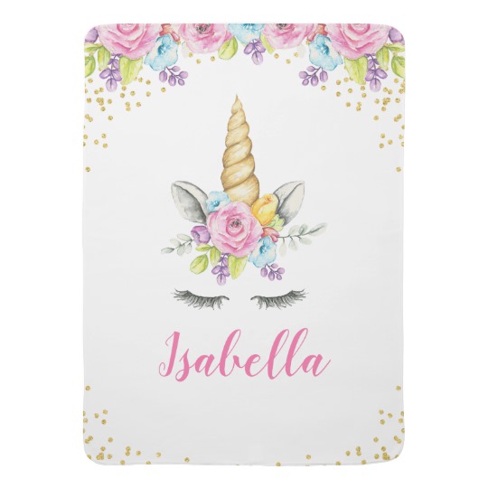 540x540 Watercolor Floral Unicorn Personalized Baby Blanket - Unicorn Watercolor