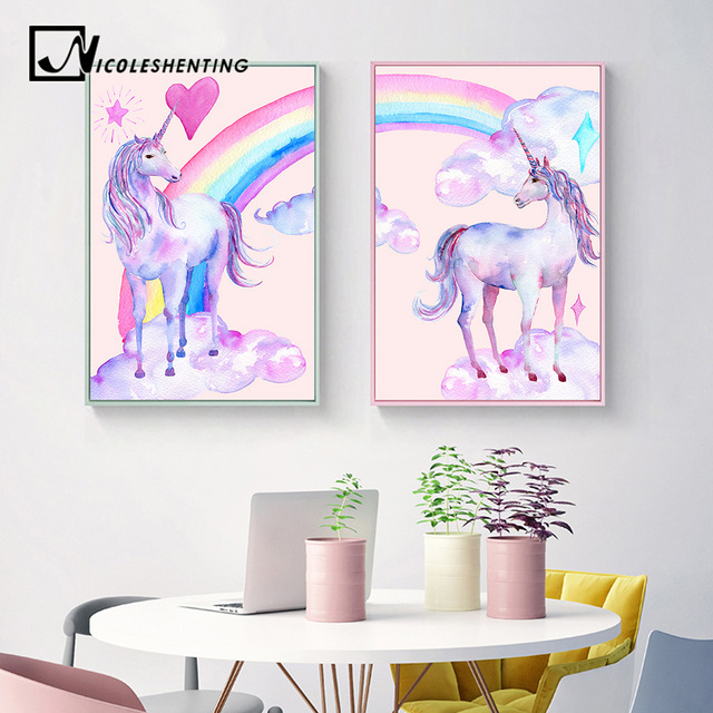 640x640 Rainbow Unicorn Posters Canvas Prints Watercolor Pegasus Painting - Unicorn Watercolor