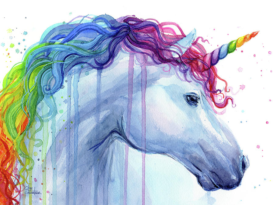 900x675 Rainbow Unicorn Watercolor Painting By Olga Shvartsur - Unicorn Watercolor