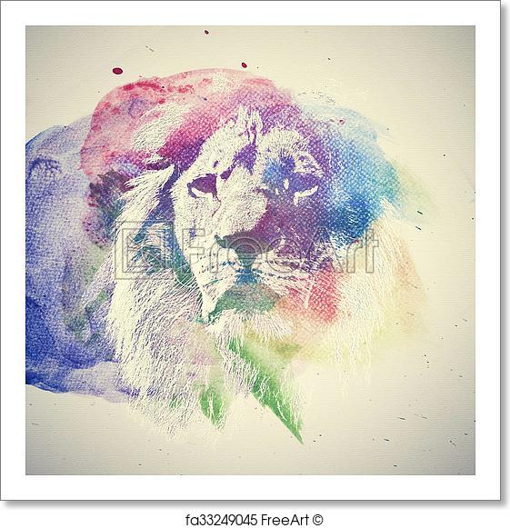561x581 Free Art Print Of Watercolor Painting Of Lion. Abstract, Colorful - Unique Watercolor