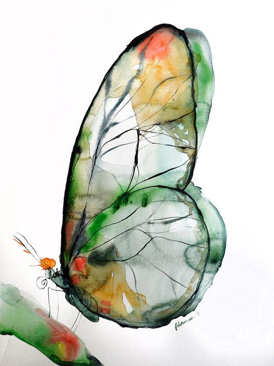 564x752 Green Butterfly Watercolor Art, Original Artwork. Nature Wall Art - Unique Watercolor
