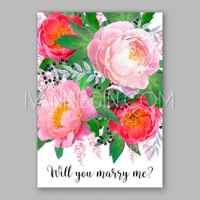 666x666 Peony Wedding Invitation Watercolor Floral Vector - Unique Watercolor